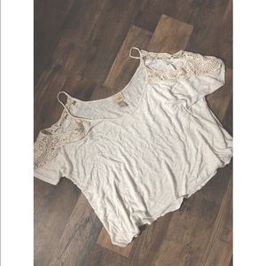 Cream cold shoulder lace crop
